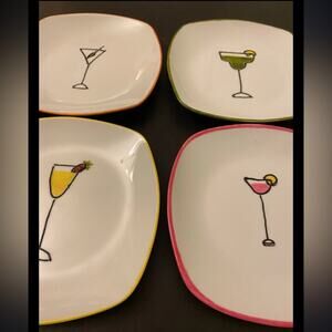 Colorful Cocktail Themed Appetizer Plate Set (set of 4)